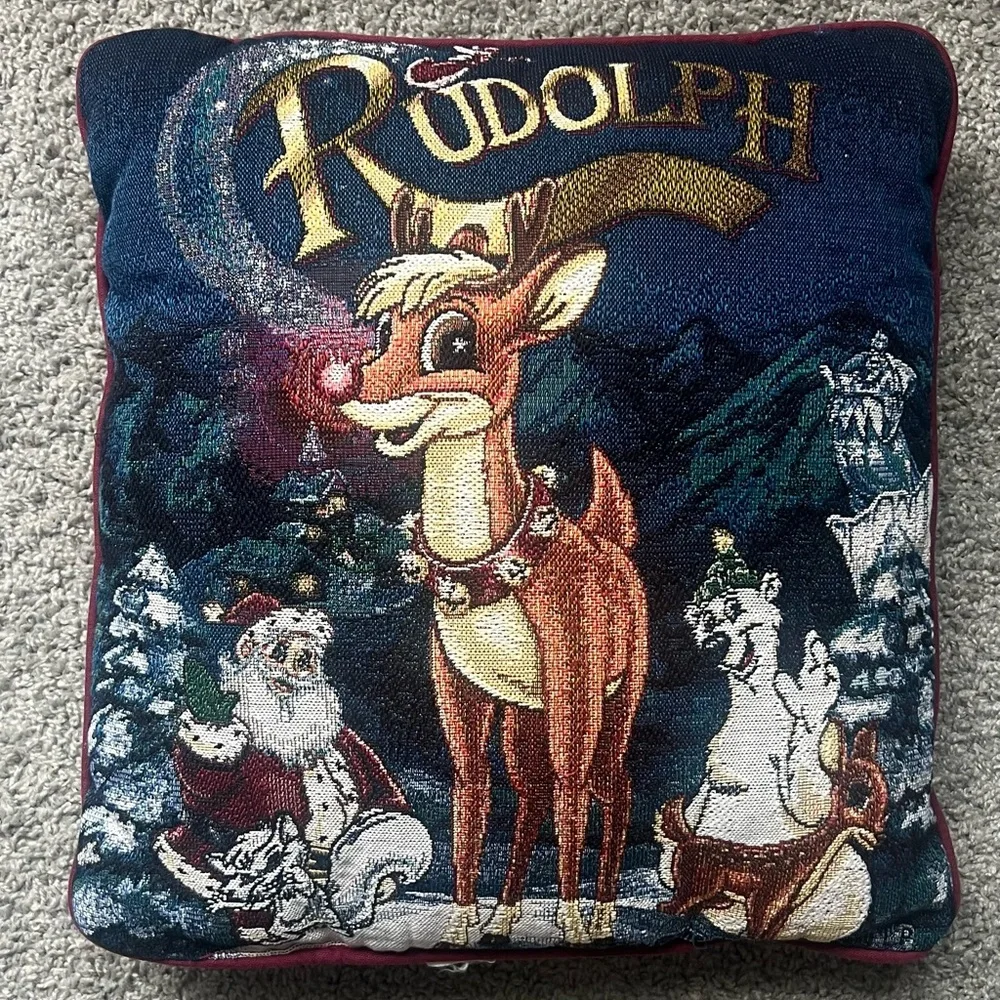 Vintage Rudolph Holiday Decorative Pillow 16X16